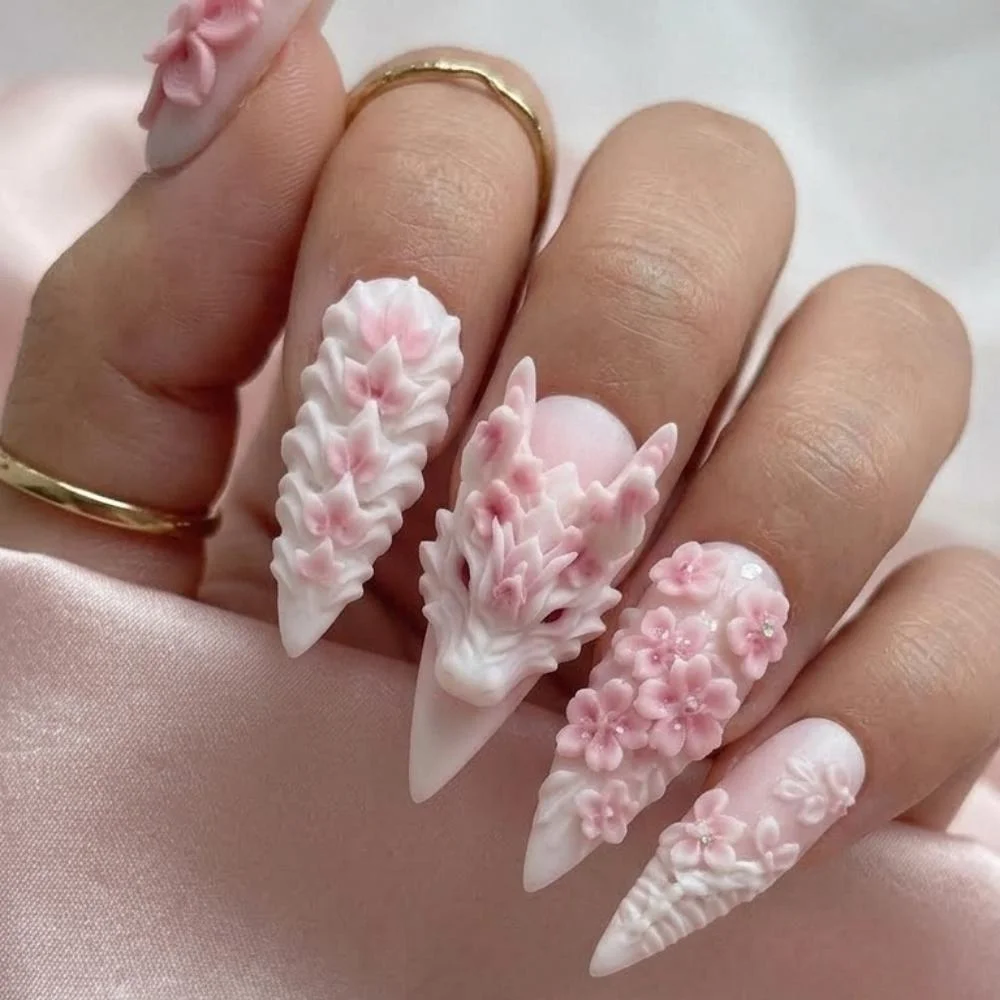 press on nails, pink sakura nails, custom press on nails, fake nails, Nails Art, stained glass nails, gold press on nails, 3d press on nails, luxury press on nails, handmade press on nails