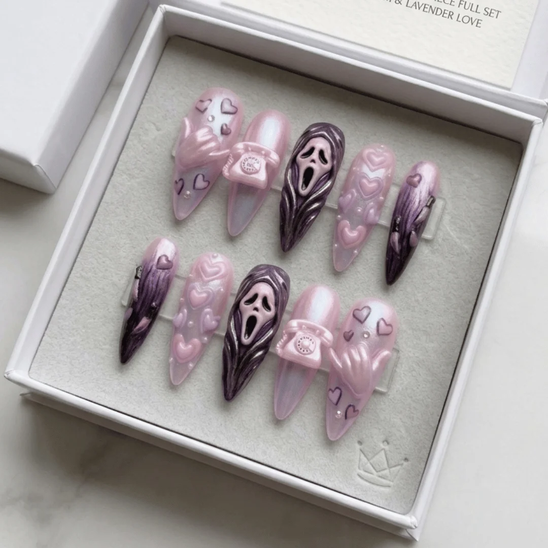 Gothic press on nails, Pink Ghostface nails, press on nails, custom press on nails, fake nails, Nails Art, stained glass nails, gold press on nails, 3d press on nails, luxury press on nails, handmade press on nails
