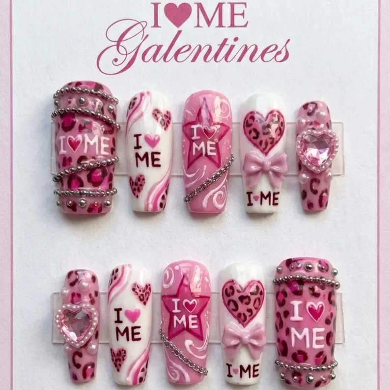 pink leopard press on nails, 3D bow nail art, press on nails, custom press on nails, fake nails, Nails Art, stained glass nails, gold press on nails, 3d press on nails, luxury press on nails, handmade press on nails