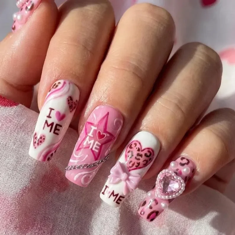 leopard print nails, pink statement nails, press on nails, custom press on nails, fake nails, Nails Art, stained glass nails, gold press on nails, 3d press on nails, luxury press on nails, handmade press on nails