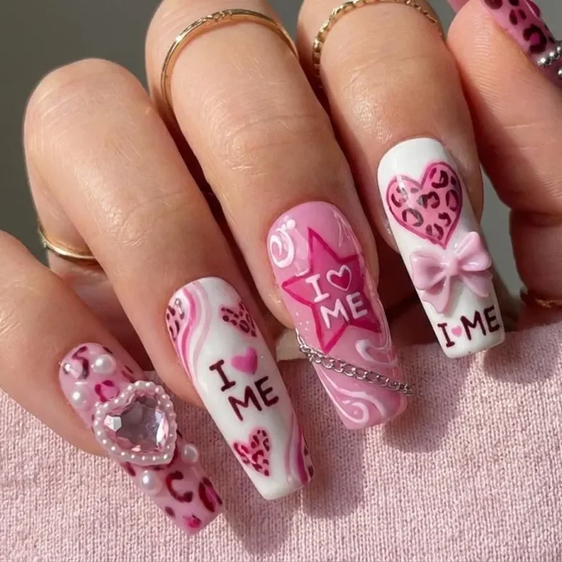 pink leopard press on nails, 3D bow nail art, press on nails, custom press on nails, fake nails, Nails Art, stained glass nails, gold press on nails, 3d press on nails, luxury press on nails, handmade press on nails
