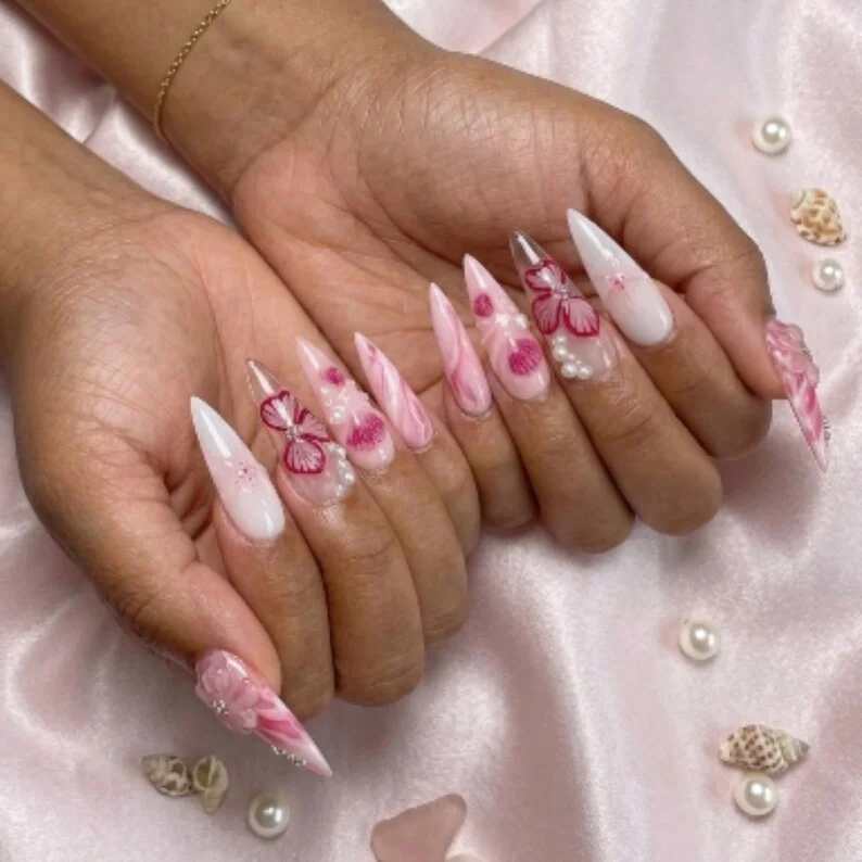 floral press on nails, beach themed nails, press on nails, custom press on nails, fake nails, Nails Art, stained glass nails, gold press on nails, 3d press on nails, luxury press on nails, handmade press on nails