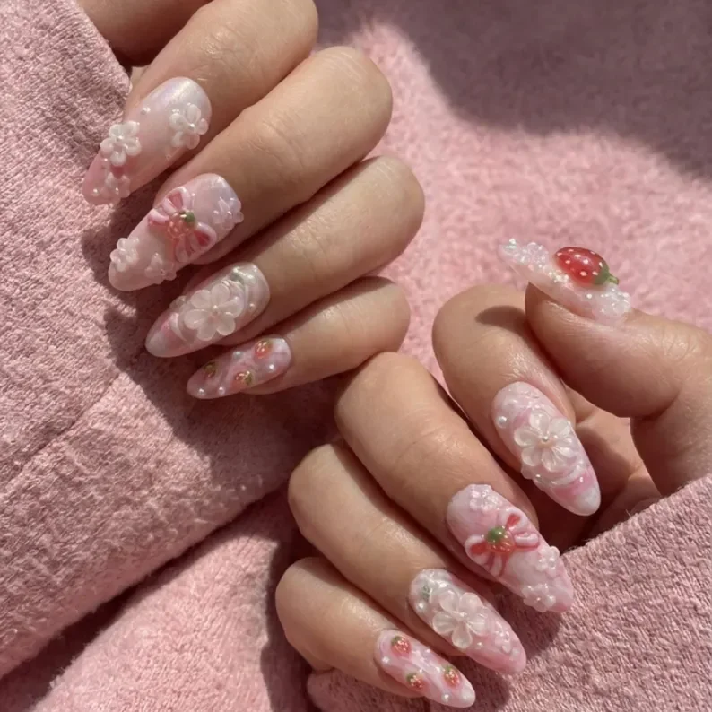 spring nail art, floral press on nails, press on nails, custom press on nails, fake nails, Nails Art, stained glass nails, gold press on nails, 3d press on nails, luxury press on nails, handmade press on nails