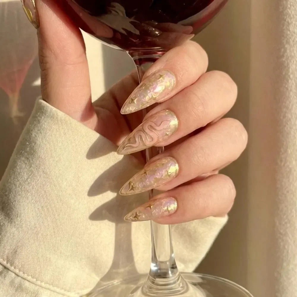 witchy hand painted, iridescent nails, press on nails, custom press on nails, fake nails, Nails Art, stained glass nails, gold press on nails, 3d press on nails, luxury press on nails, handmade press on nails