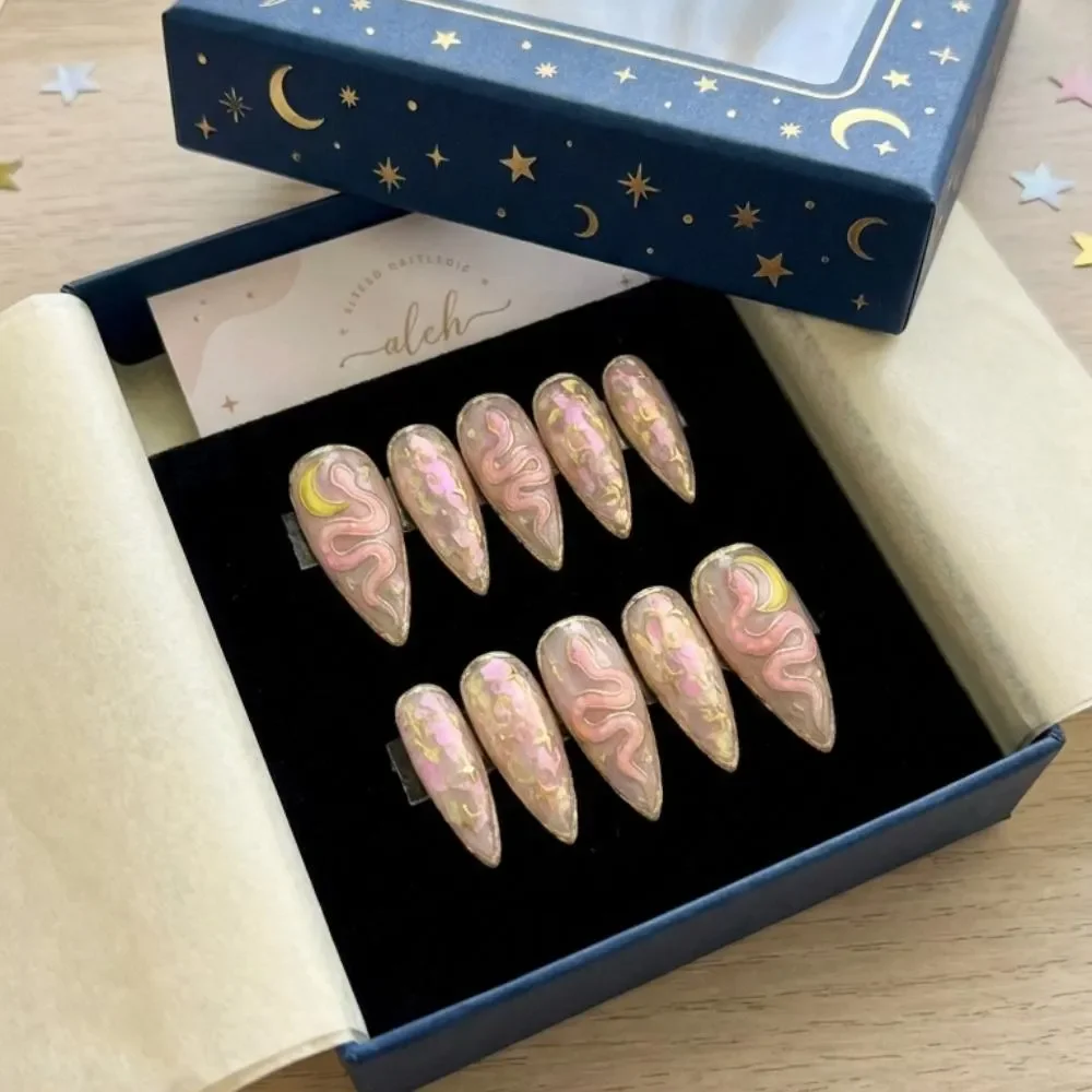 gold foil nails, stiletto press ons, press on nails, custom press on nails, fake nails, Nails Art, stained glass nails, gold press on nails, 3d press on nails, luxury press on nails, handmade press on nails