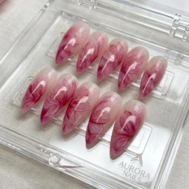 botanical art nails, watercolor manicure, press on nails, custom press on nails, fake nails, Nails Art, stained glass nails, gold press on nails, 3d press on nails, luxury press on nails, handmade press on nails