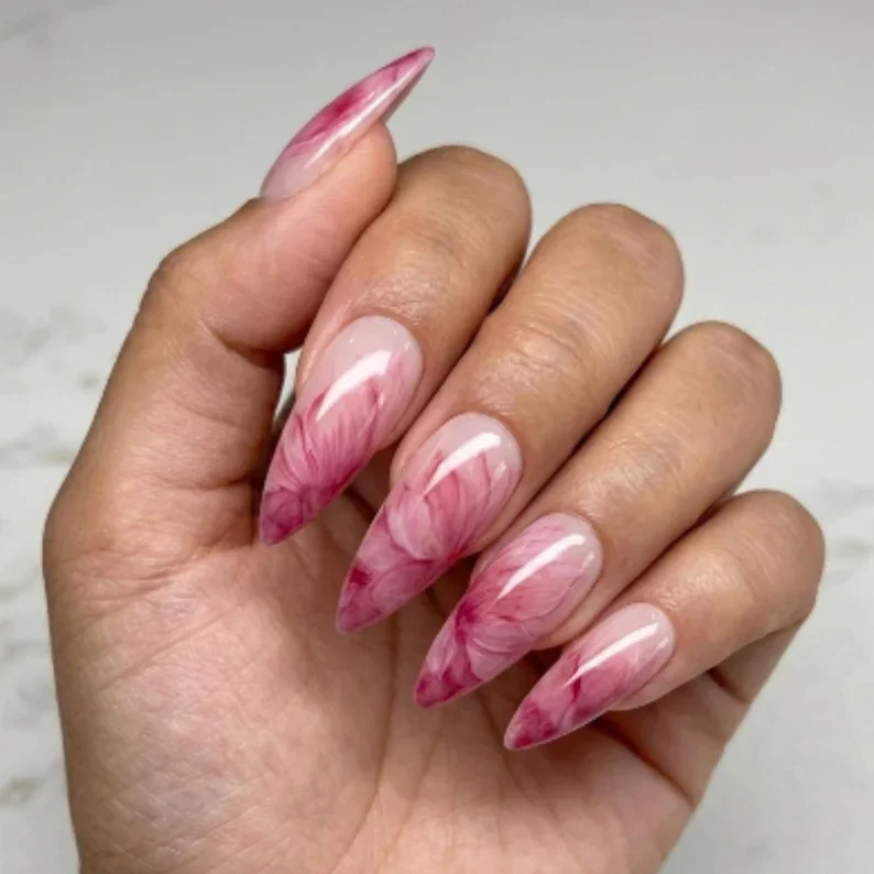 pink watercolor nails, watercolor floral, press on nails, custom press on nails, fake nails, Nails Art, stained glass nails, gold press on nails, 3d press on nails, luxury press on nails, handmade press on nails