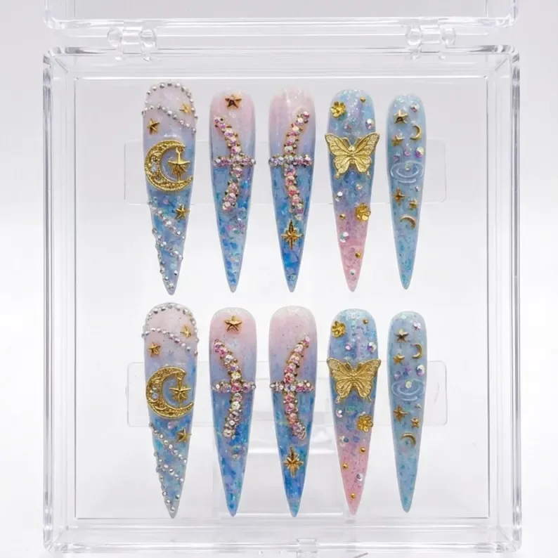 press on nails, custom press on nails, fake nails, Nails Art, stained glass nails, gold press on nails, 3d press on nails, luxury press on nails, handmade press on nails