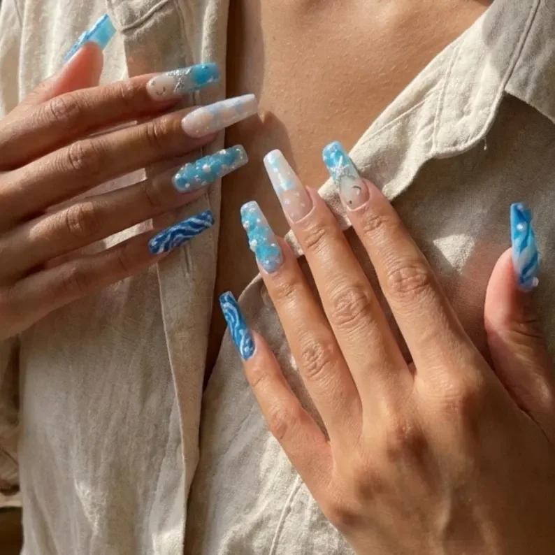 Starfish nail art, Pearl nail art, press on nails, custom press on nails, fake nails, Nails Art, stained glass nails, gold press on nails, 3d press on nails, luxury press on nails, handmade press on nails