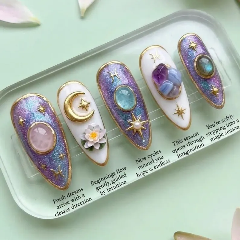 zodiac press on, mystic crystal nail art, press on nails, custom press on nails, fake nails, Nails Art, stained glass nails, gold press on nails, 3d press on nails, luxury press on nails, handmade press on nails