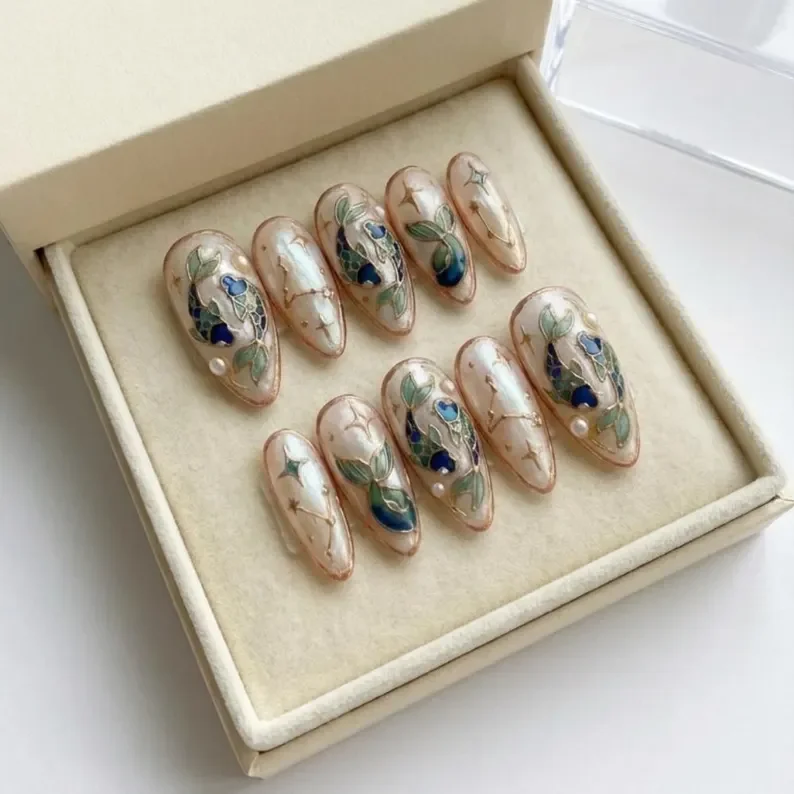 Mermaid scales, Zodiac nail art, press on nails, custom press on nails, fake nails, Nails Art, stained glass nails, gold press on nails, 3d press on nails, luxury press on nails, handmade press on nails