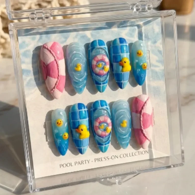 press on nails, rubber ducky nails, custom press on nails, fake nails, Nails Art, stained glass nails, gold press on nails, 3d press on nails, luxury press on nails, handmade press on nails