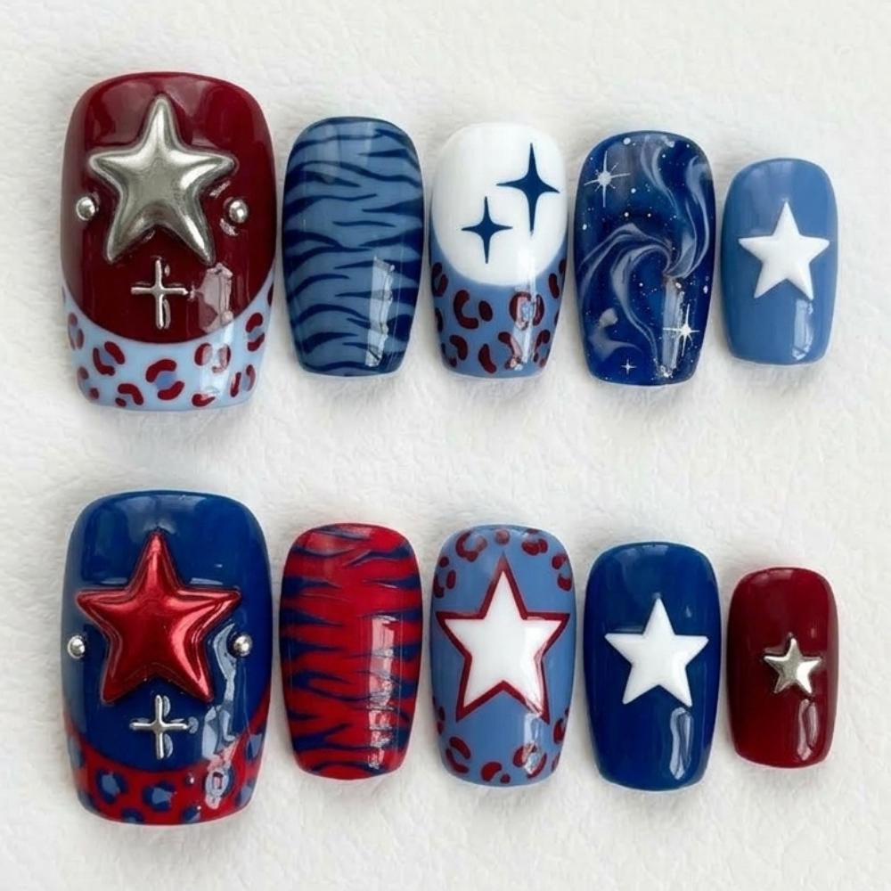 press on toe nails, patriotic stars, press on nails, custom press on nails, fake nails, Nails Art, stained glass nails, gold press on nails, 3d press on nails, luxury press on nails, handmade press on nails