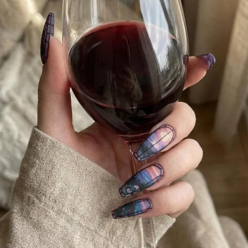 Moon whimsical nails, Whimsigoth art, press on nails, custom press on nails, fake nails, Nails Art, stained glass nails, gold press on nails, 3d press on nails, luxury press on nails, handmade press on nails