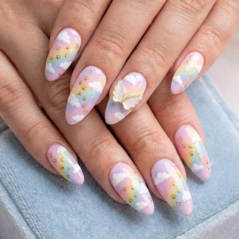 rainbow bridge press-on, pet loss sympathy, press on nails, custom press on nails, fake nails, Nails Art, stained glass nails, gold press on nails, 3d press on nails, luxury press on nails, handmade press on nails