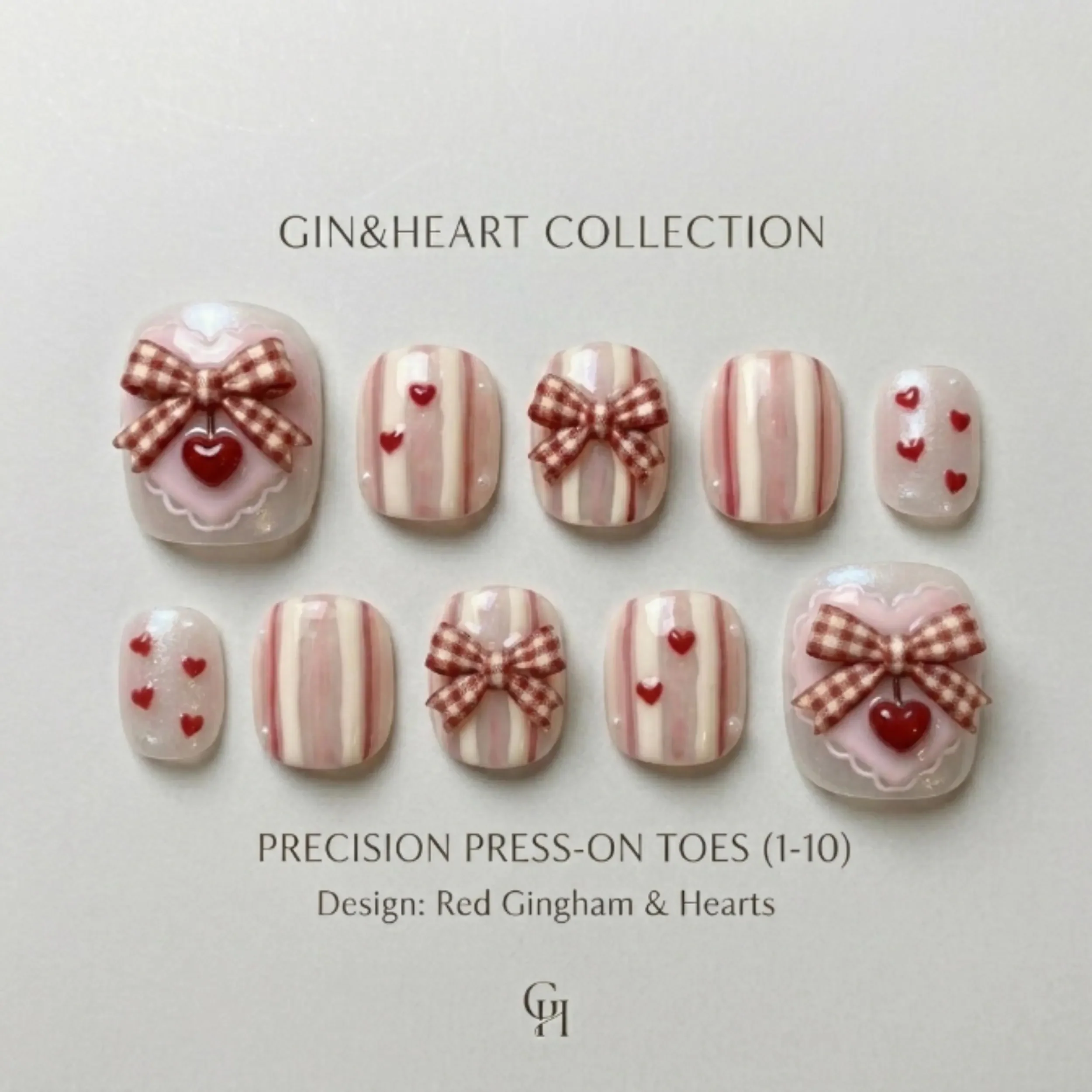 red gingham hearts, press-on toes, press on nails, custom press on nails, fake nails, Nails Art, stained glass nails, gold press on nails, 3d press on nails, luxury press on nails, handmade press on nails
