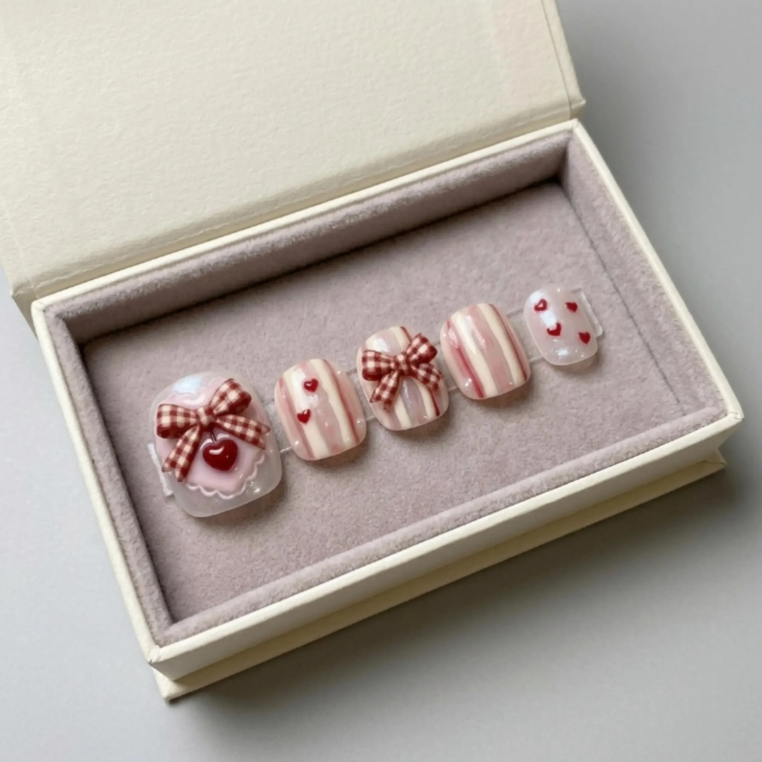 red gingham hearts, press-on toes, press on nails, custom press on nails, fake nails, Nails Art, stained glass nails, gold press on nails, 3d press on nails, luxury press on nails, handmade press on nails