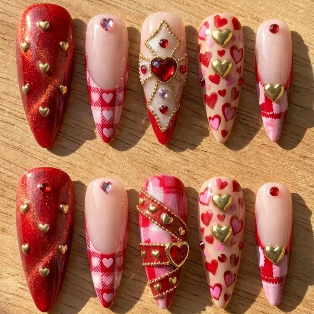 coquette nails, gold charm nails, press on nails, custom press on nails, fake nails, Nails Art, stained glass nails, gold press on nails, 3d press on nails, luxury press on nails, handmade press on nails