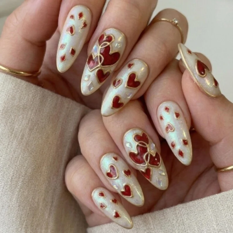 stiletto nail shape, gold filigree design, press on nails, custom press on nails, fake nails, Nails Art, stained glass nails, gold press on nails, 3d press on nails, luxury press on nails, handmade press on nails
