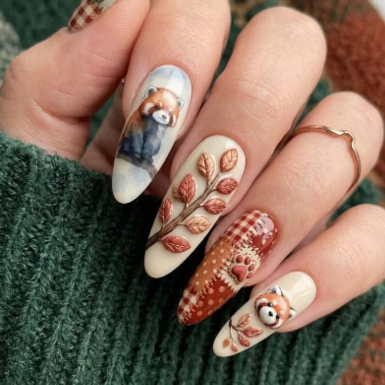 3D autumn nails, artisan press ons, press on nails, custom press on nails, fake nails, Nails Art, stained glass nails, gold press on nails, 3d press on nails, luxury press on nails, handmade press on nails