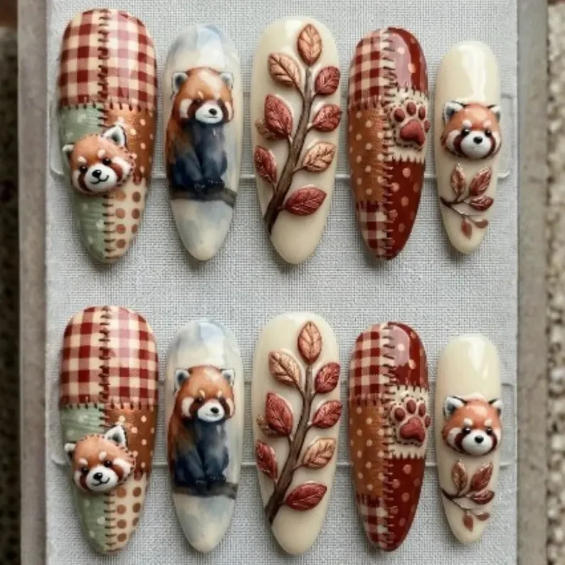 autumn press on nails, fall nail designs, press on nails, custom press on nails, fake nails, Nails Art, stained glass nails, gold press on nails, 3d press on nails, luxury press on nails, handmade press on nails