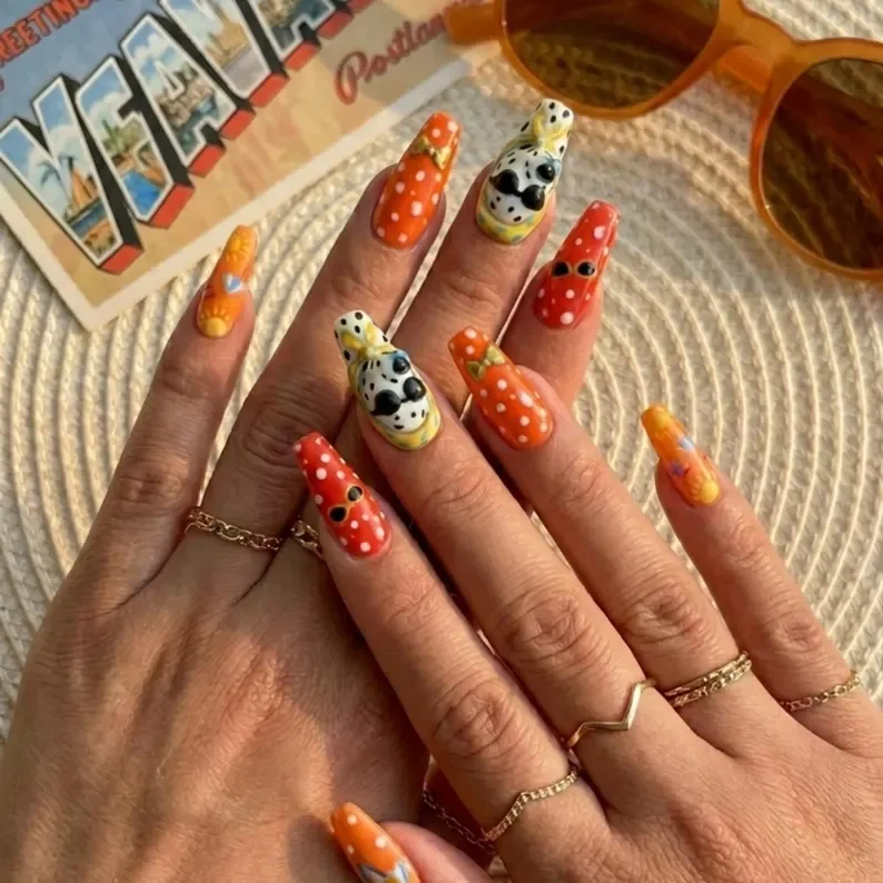 beach vacation, dalmatian print, press on nails, custom press on nails, fake nails, Nails Art, stained glass nails, gold press on nails, 3d press on nails, luxury press on nails, handmade press on nails