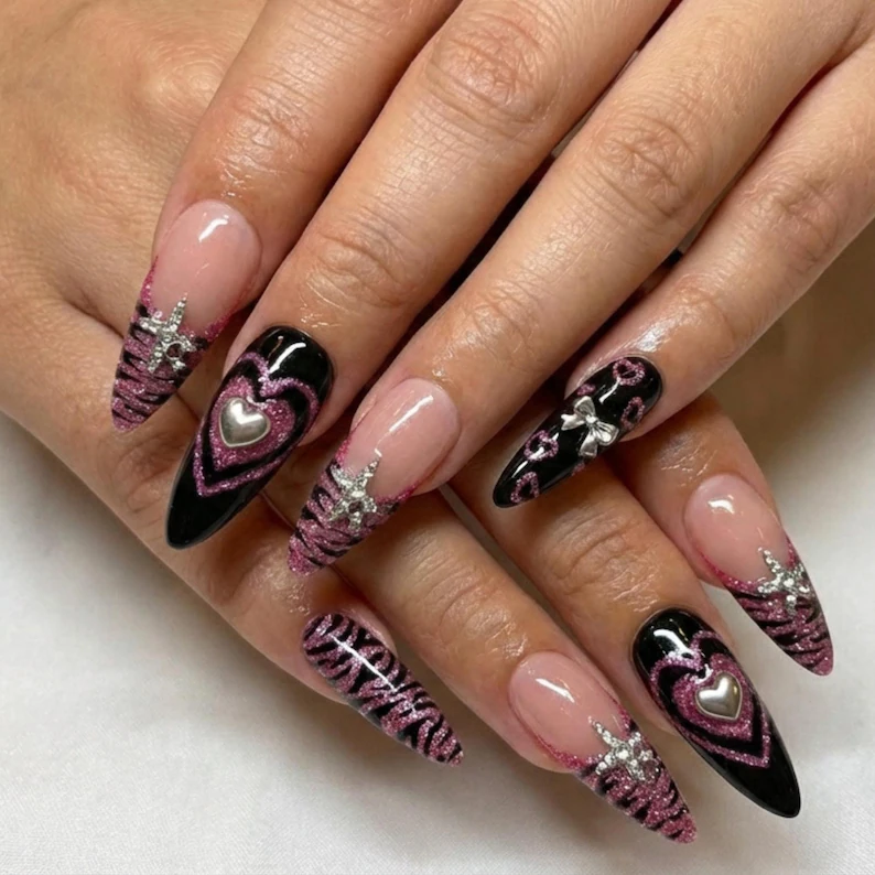 Rockstar GF, Galentine press on, press on nails, custom press on nails, fake nails, Nails Art, stained glass nails, gold press on nails, 3d press on nails, luxury press on nails, handmade press on nails