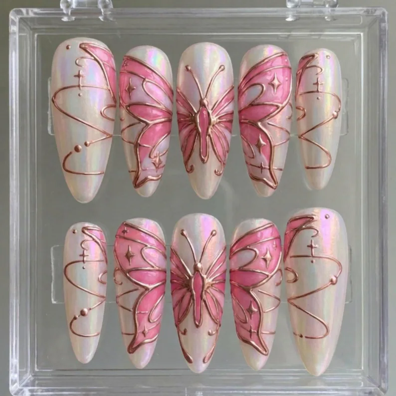 hand-painted 3d, stained glass nails, press on nails, custom press on nails, fake nails, Nails Art, gold press on nails, 3d press on nails, luxury press on nails, handmade press on nails