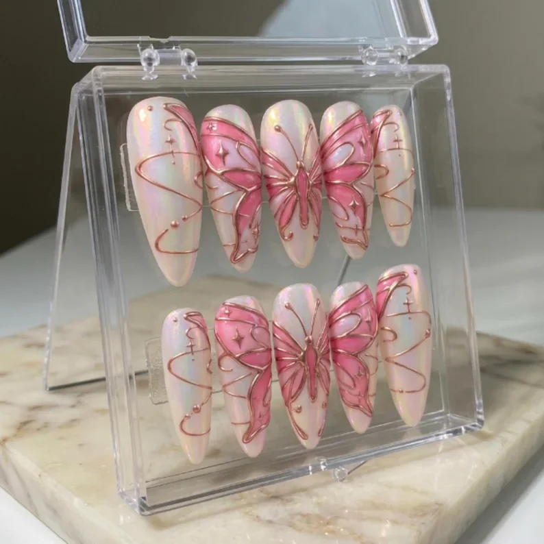 hand-painted 3d, stained glass nails, press on nails, custom press on nails, fake nails, Nails Art, gold press on nails, 3d press on nails, luxury press on nails, handmade press on nails