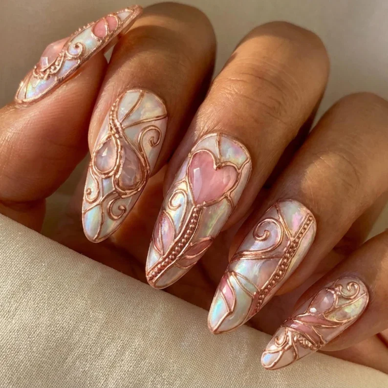 press on nails, 3D wirework, custom press on nails, fake nails, Nails Art, stained glass nails, gold press on nails, 3d press on nails, luxury press on nails, handmade press on nails