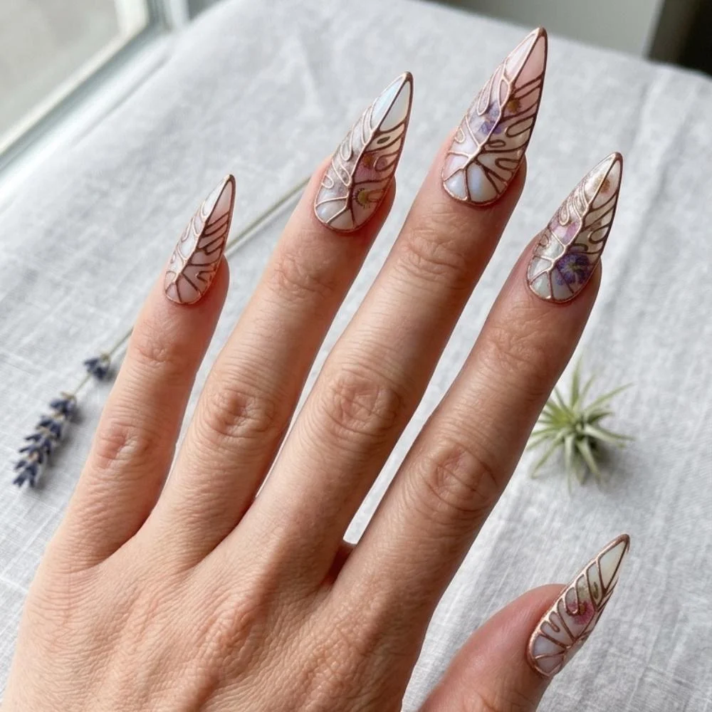 rose gold nails, stained glass nails, press on nails, custom press on nails, fake nails, Nails Art, gold press on nails, 3d press on nails, luxury press on nails, handmade press on nails