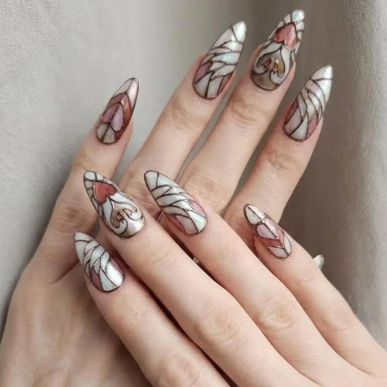 press on nails, stained glass nails, custom press on nails, fake nails, Nails Art, gold press on nails, 3d press on nails, luxury press on nails, handmade press on nails