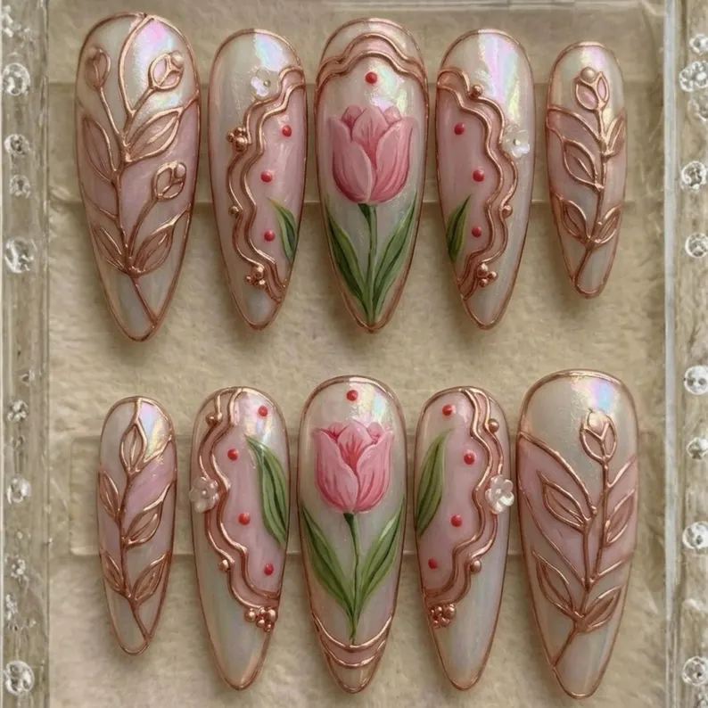 hand painted nails, 3D cloisonné, press on nails, custom press on nails, fake nails, Nails Art, stained glass nails, gold press on nails, 3d press on nails, luxury press on nails, handmade press on nails