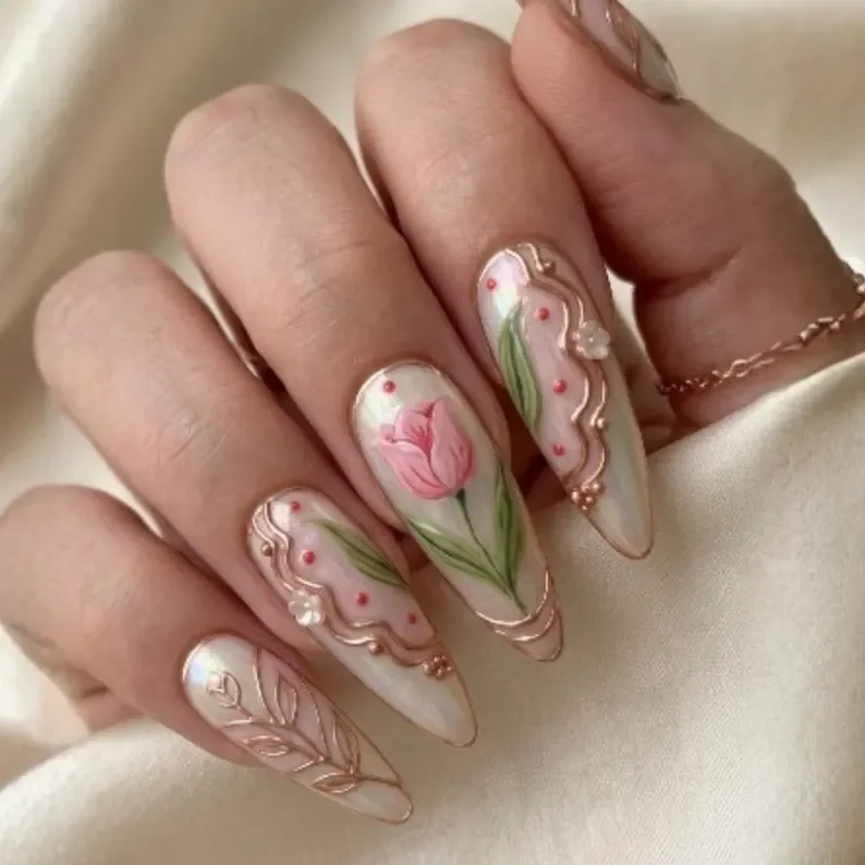 hand painted nails, 3D cloisonné, press on nails, custom press on nails, fake nails, Nails Art, stained glass nails, gold press on nails, 3d press on nails, luxury press on nails, handmade press on nails