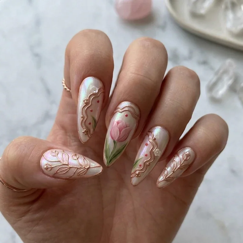 press on manicure, rose gold manicure, press on nails, custom press on nails, fake nails, Nails Art, stained glass nails, gold press on nails, 3d press on nails, luxury press on nails, handmade press on nails