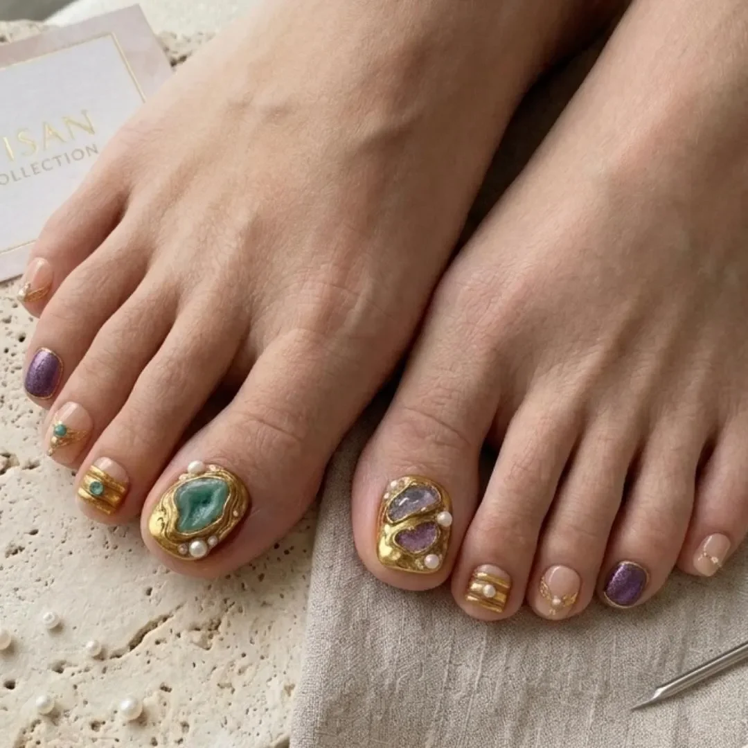 amethyst teal, bohemian goddess, press on nails, custom press on nails, fake nails, Nails Art, stained glass nails, gold press on nails, 3d press on nails, luxury press on nails, handmade press on nails