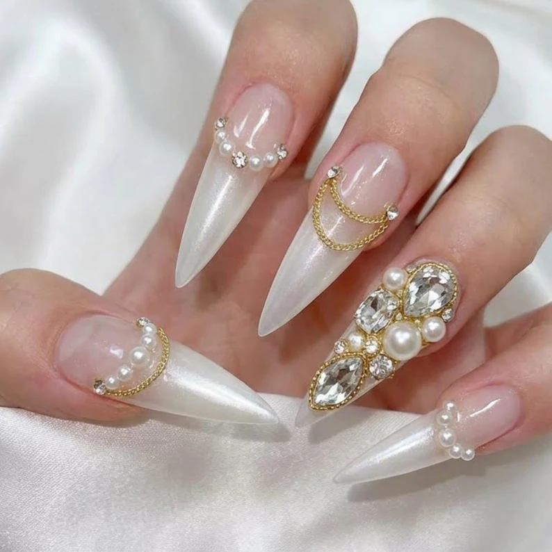 gold chain, wedding set, press on nails, custom press on nails, fake nails, Nails Art, stained glass nails, gold press on nails, 3d press on nails, luxury press on nails, handmade press on nails