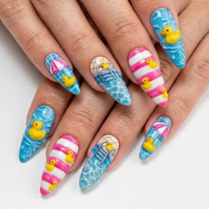 3D nail design, vacation nail art, press on nails, custom press on nails, fake nails, Nails Art, stained glass nails, gold press on nails, 3d press on nails, luxury press on nails, handmade press on nails