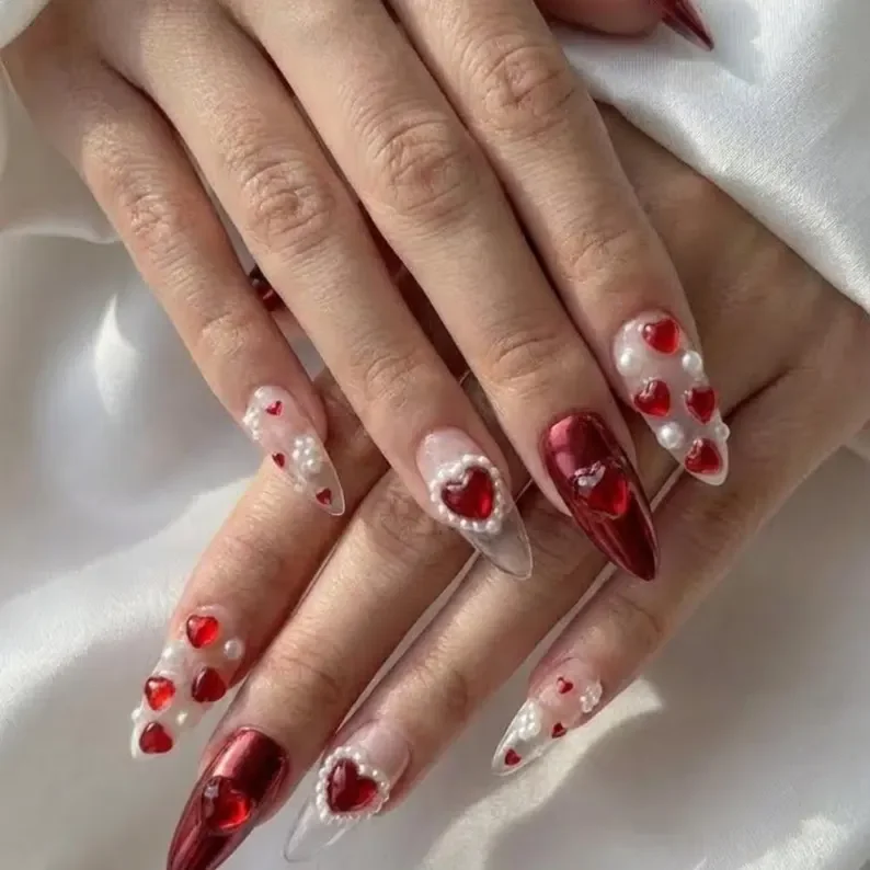 press on nails, 3d heart nails, custom press on nails, fake nails, Nails Art, stained glass nails, gold press on nails, 3d press on nails, luxury press on nails, handmade press on nails