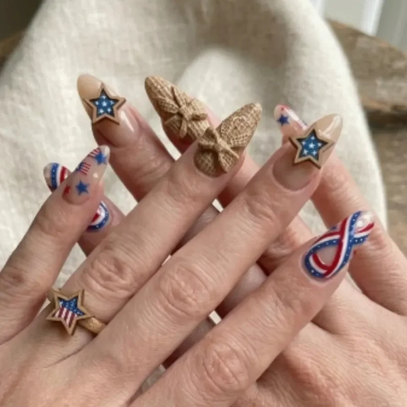 wood star nails, press on nails, custom press on nails, fake nails, Nails Art, stained glass nails, gold press on nails, 3d press on nails, luxury press on nails, handmade press on nails