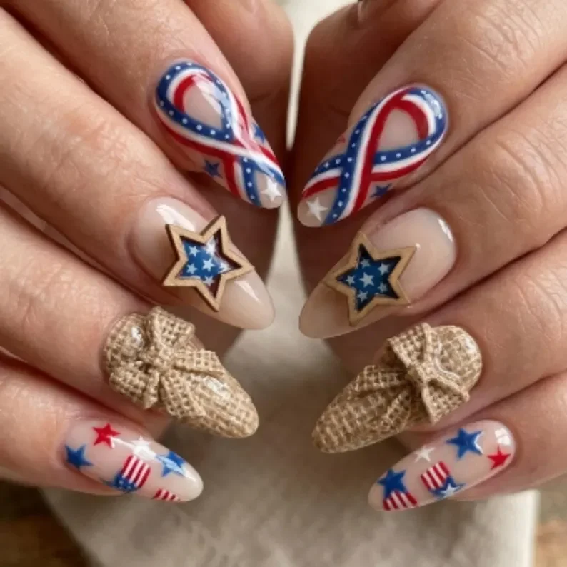 patriotic 4th of july, artisan nail set, press on nails, custom press on nails, fake nails, Nails Art, stained glass nails, gold press on nails, 3d press on nails, luxury press on nails, handmade press on nails