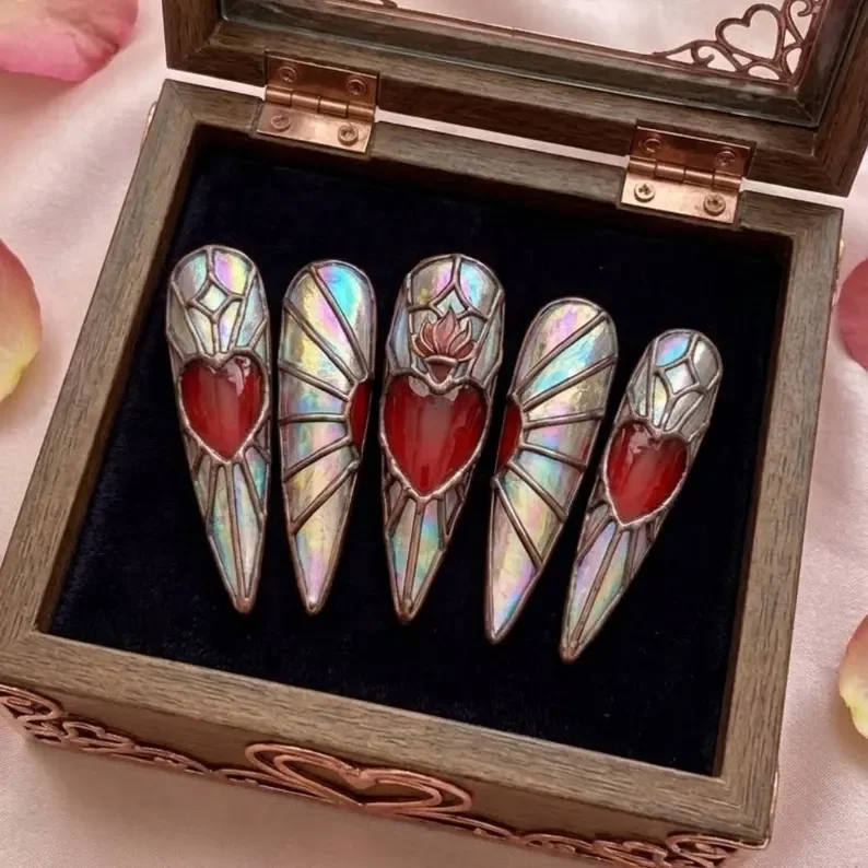romantic gothic, stained glass design, press on nails, custom press on nails, fake nails, Nails Art, stained glass nails, gold press on nails, 3d press on nails, luxury press on nails, handmade press on nails