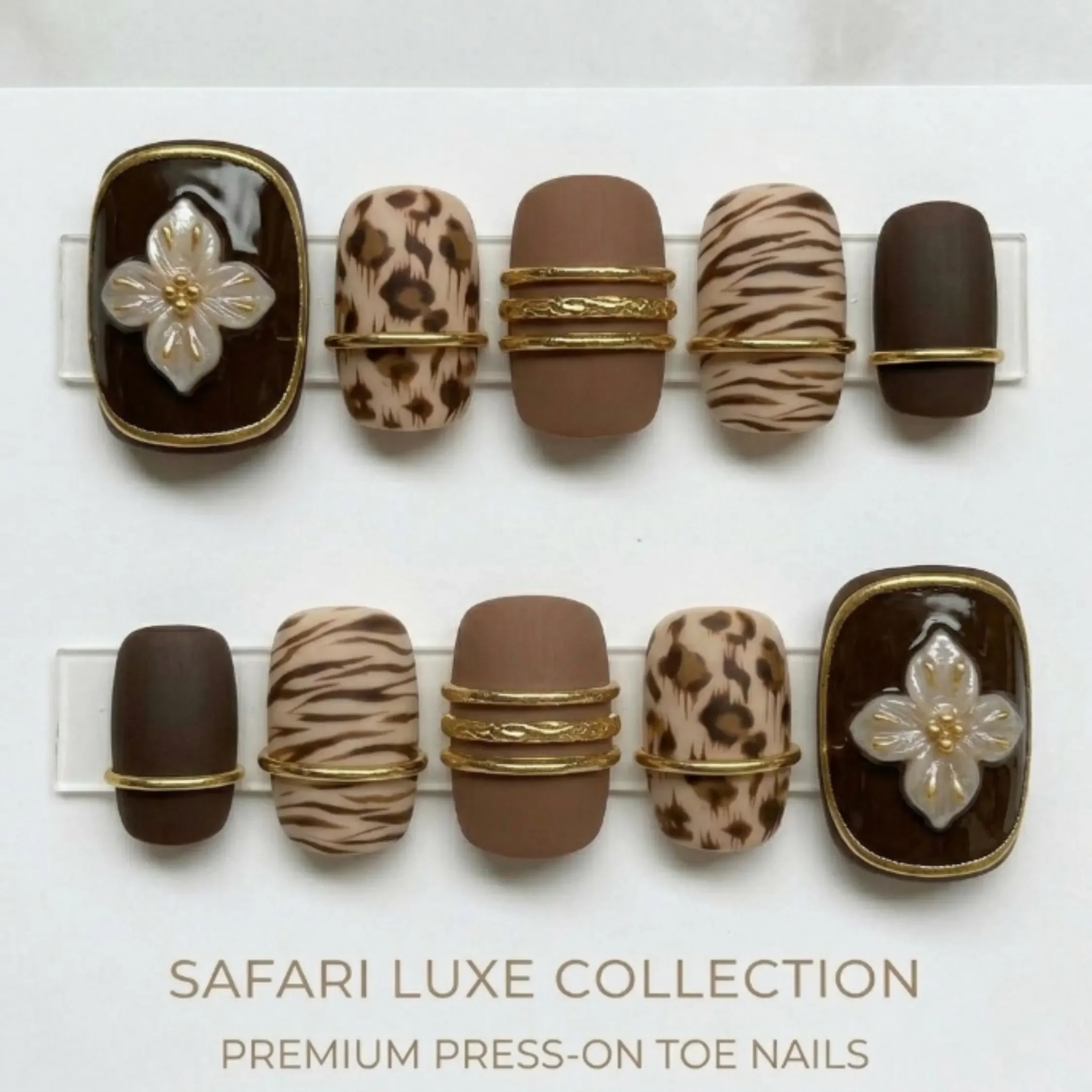 safari luxe, 3D jewelry, press on nails, custom press on nails, fake nails, Nails Art, stained glass nails, gold press on nails, 3d press on nails, luxury press on nails, handmade press on nails
