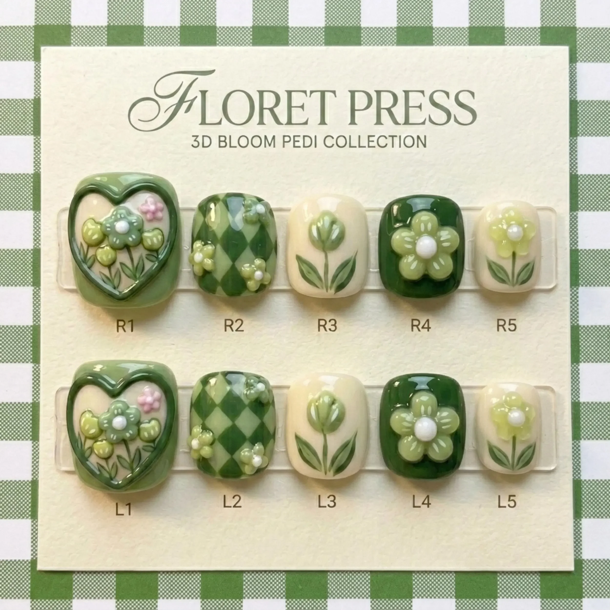 Sage Garden Bloom, Hand-Painted 3D, press on nails, custom press on nails, fake nails, Nails Art, stained glass nails, gold press on nails, 3d press on nails, luxury press on nails, handmade press on nails