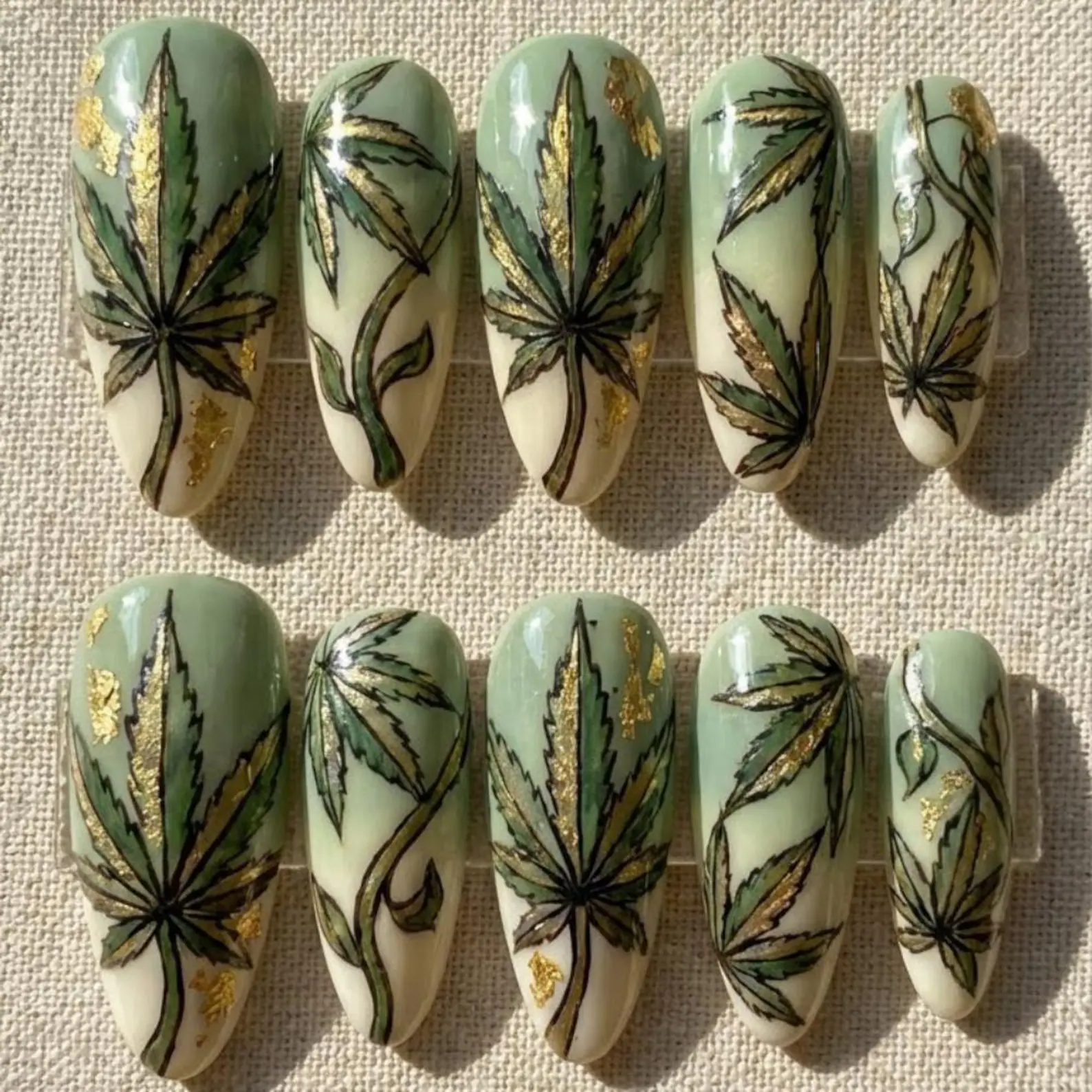 weed nail art, luxury botanical nails, press on nails, custom press on nails, fake nails, Nails Art, stained glass nails, gold press on nails, 3d press on nails, luxury press on nails, handmade press on nails