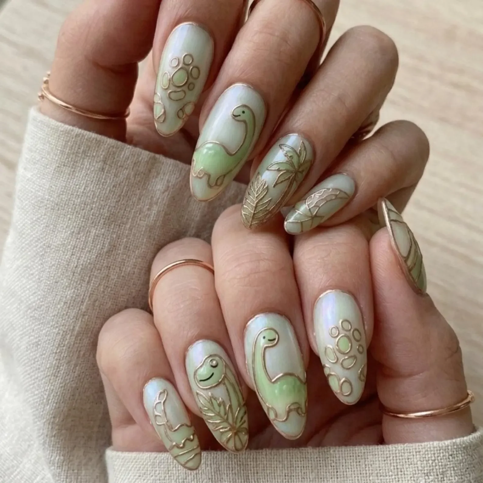 brontosaurus art, rose gold nails, press on nails, custom press on nails, fake nails, Nails Art, stained glass nails, gold press on nails, 3d press on nails, luxury press on nails, handmade press on nails