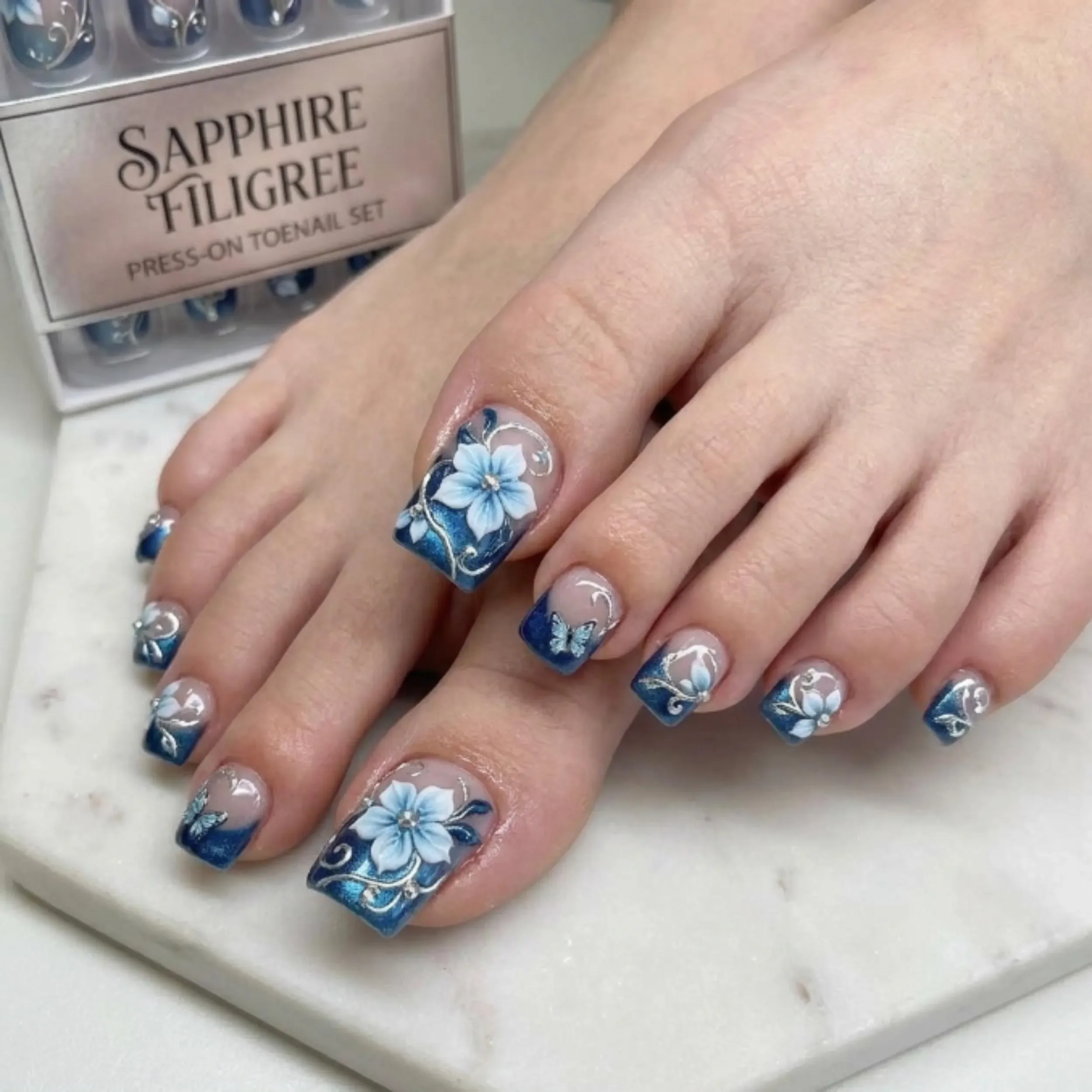 sapphire filigree, 3D floral, press on nails, custom press on nails, fake nails, Nails Art, stained glass nails, gold press on nails, 3d press on nails, luxury press on nails, handmade press on nails