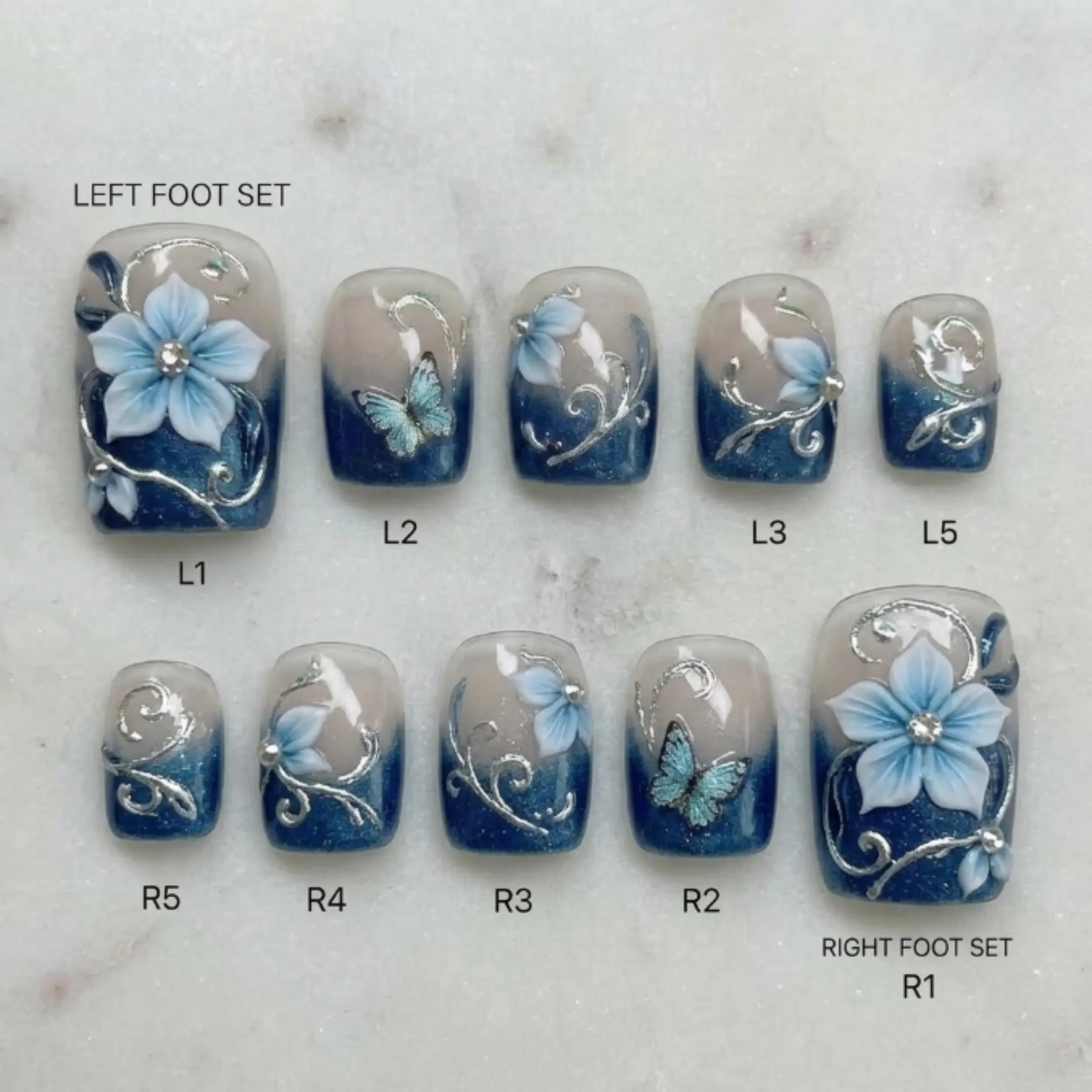 sapphire filigree, 3D floral, press on nails, custom press on nails, fake nails, Nails Art, stained glass nails, gold press on nails, 3d press on nails, luxury press on nails, handmade press on nails