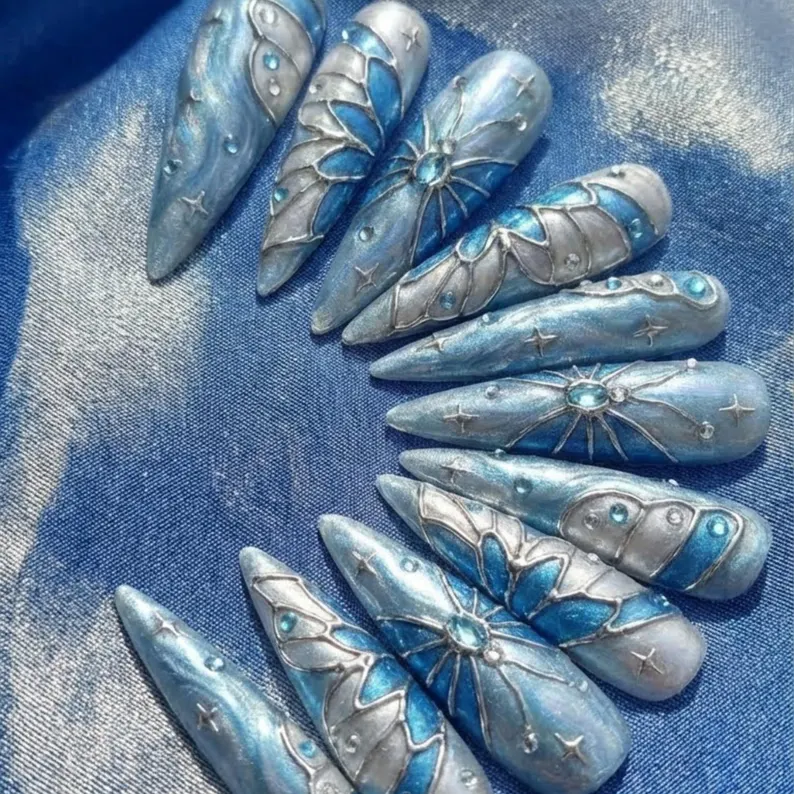 press-on nails, gothic butterfly, press on nails, custom press on nails, fake nails, Nails Art, stained glass nails, gold press on nails, 3d press on nails, luxury press on nails, handmade press on nails