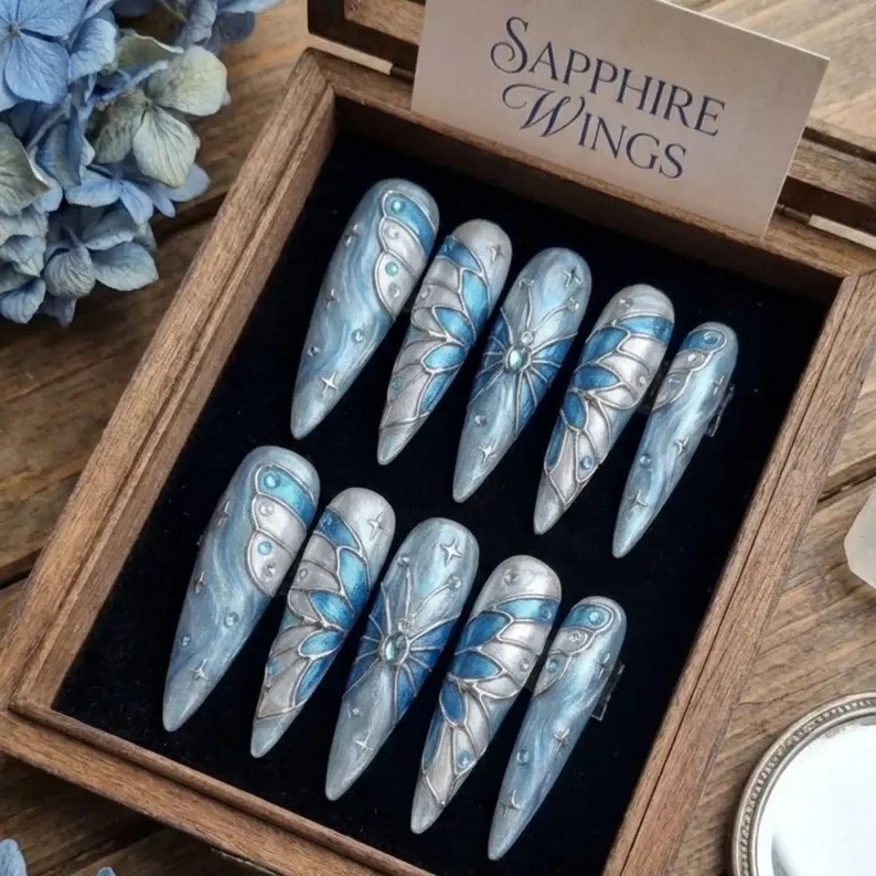 ethereal nails, butterfly art, press on nails, custom press on nails, fake nails, Nails Art, stained glass nails, gold press on nails, 3d press on nails, luxury press on nails, handmade press on nails
